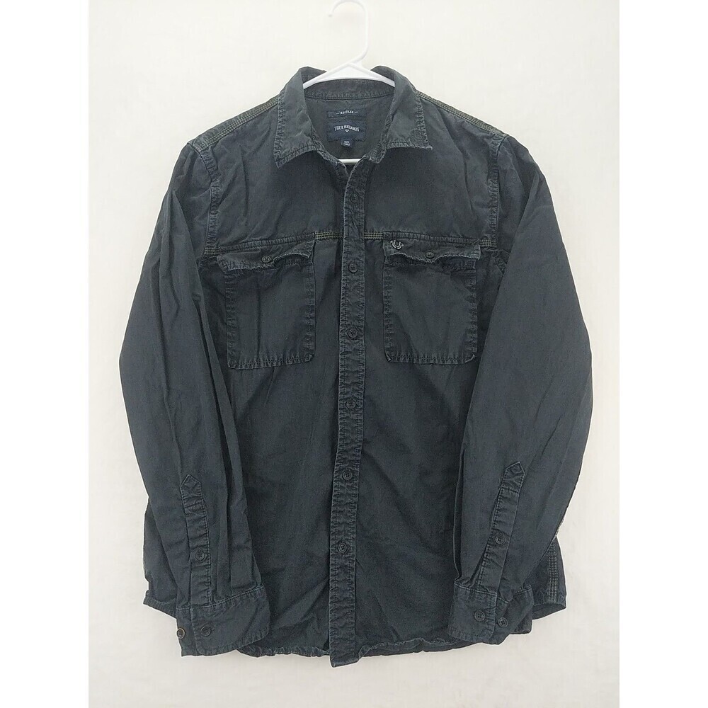 True Religion Regular Fit Mens Medium Black Button-Down Long Sleeve Shirt